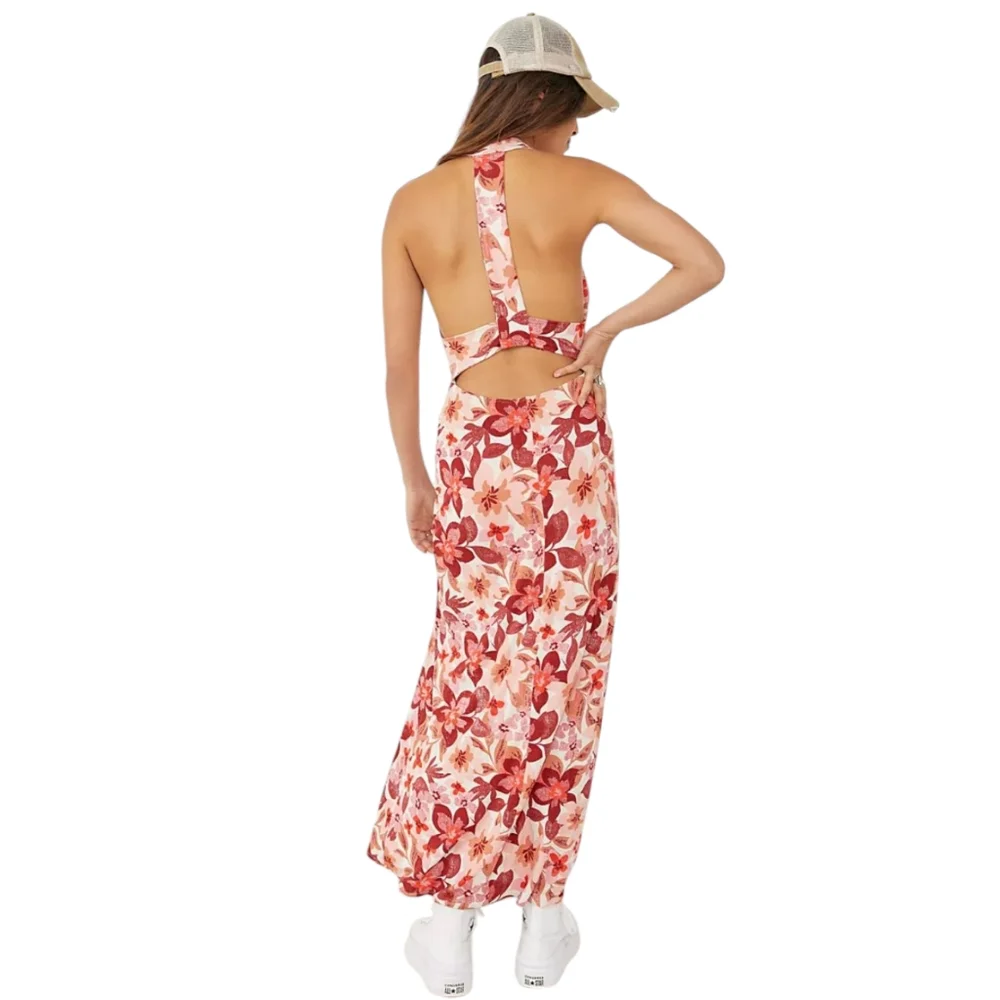 Free People‎ Mimi Floral Racer Back Halter Side Slit Maxi Dress - Picture 3 of 7